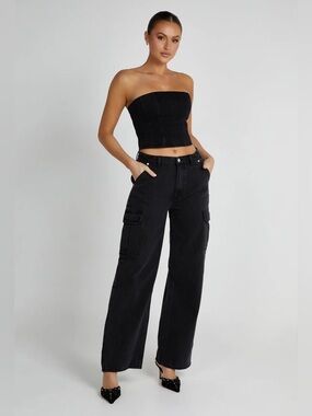 Meshki High-Rise Black Cargo Wide-Leg Jeans